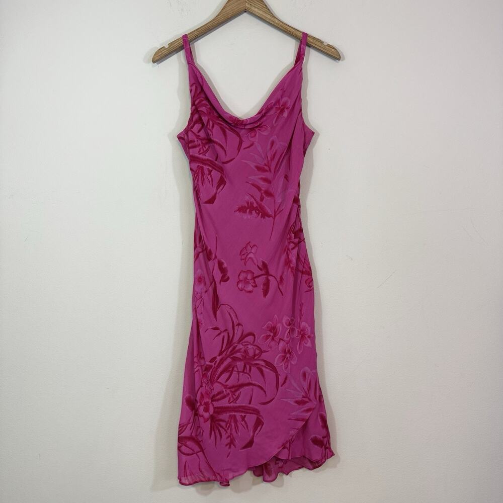 DONNA RICCO Vintage Y2K Pink Floral Cowl Neck Sheath Slip Dress Sz 4 Fairycore